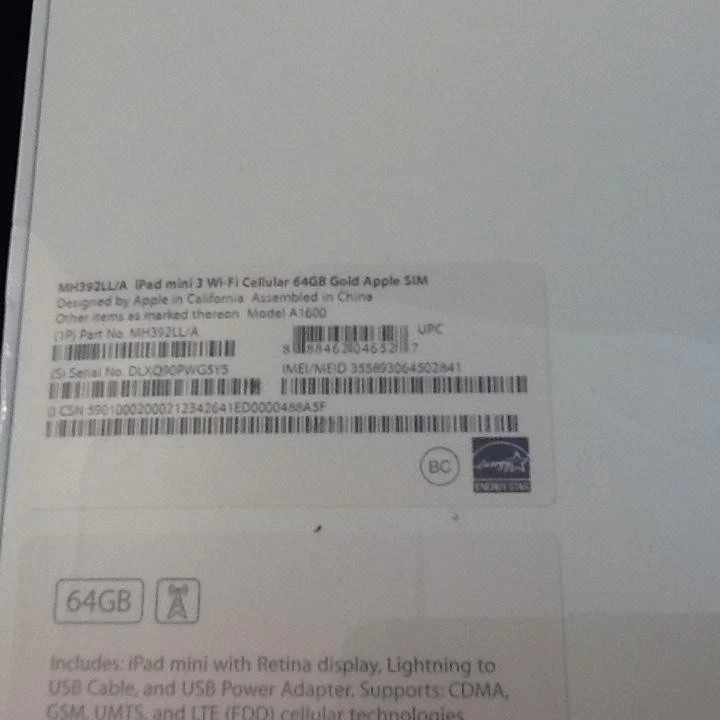 Rare Apple iPad Mini 3 A1600 64GB Wi-Fi + Cellular - Unlocked - Gold (MH392LL/A) - Image 4 of 4