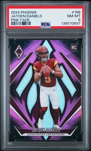 2024 PANINI PHOENIX PINK FADE #198 JAYDEN DANIELS ROOKIE RC 26/88 PSA 8