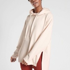 Athleta Hoodie Sweatshirt Size L Yogi Cream Long High Low Pullover Side Slits