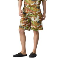 Authentic Men's Gucci Green Striped Waves Print Fabric Shorts 739583 New 1100