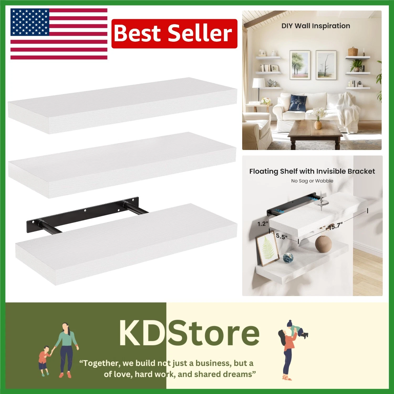 Matte White Floating Shelves - Set of 3, Max Weight 20lbs, Space-Saving Design