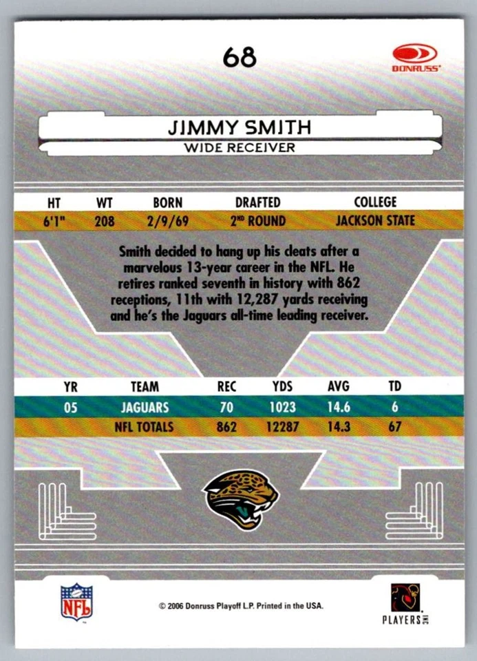 2005 Donruss Throwback Threads Jimmy Smith Jacksonville Jaguars #68 - Image 2 of 2