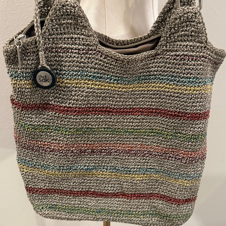 The SAK Voyager Crochet Striped Belle Shoulder Tote Beach Bag Purse Boho Hippie - Image 3 of 4