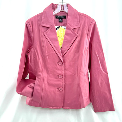 NWT Dialogue Fitted Jacket QVC Pink SOFT Leather 3 Button w Pockets Lined Size M