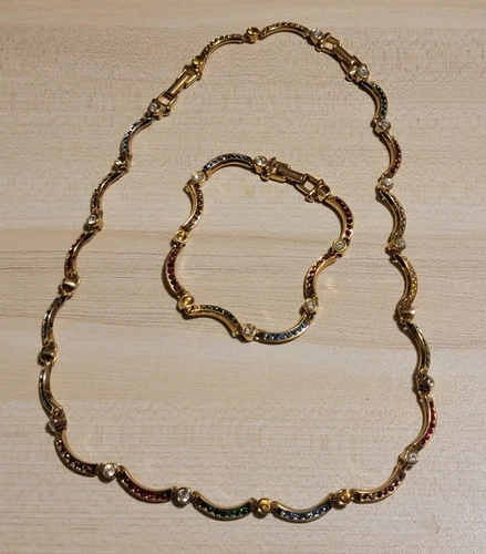 VETEMENTS Collana e Bracciale Multicolore Strass Barra Curva Link Onda Colorata Set Leggi