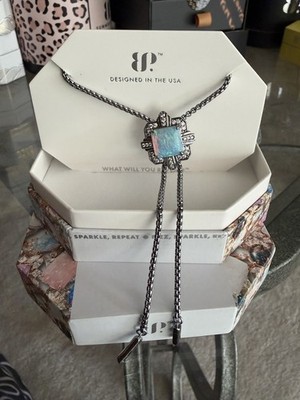 Bomb Party October BOLO Necklace ''Lines Of Inner Power'' White Opal on Hematite
