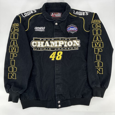 #ad Nascar Jimmie Johnson Jacket Men Medium Black Lowes Chase Champion #48 $94.95