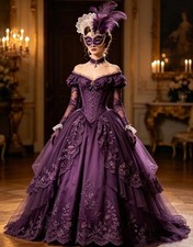 Purple Victorian Prom Dress Off Shoulder Lace Renaissance Gothic Evening Dress
