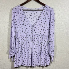 Hatch The Nines Babydoll Top Blouse Small Garden Cottage Cowgirl Pastel Lavender
