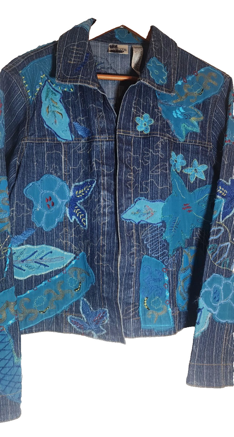 Chicos Denim Jacket Patchwork Design Open Face Wo… - image 3