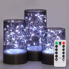 Flickering Flameless Candles with Remote, Embedded String Lights in Acylinder...
