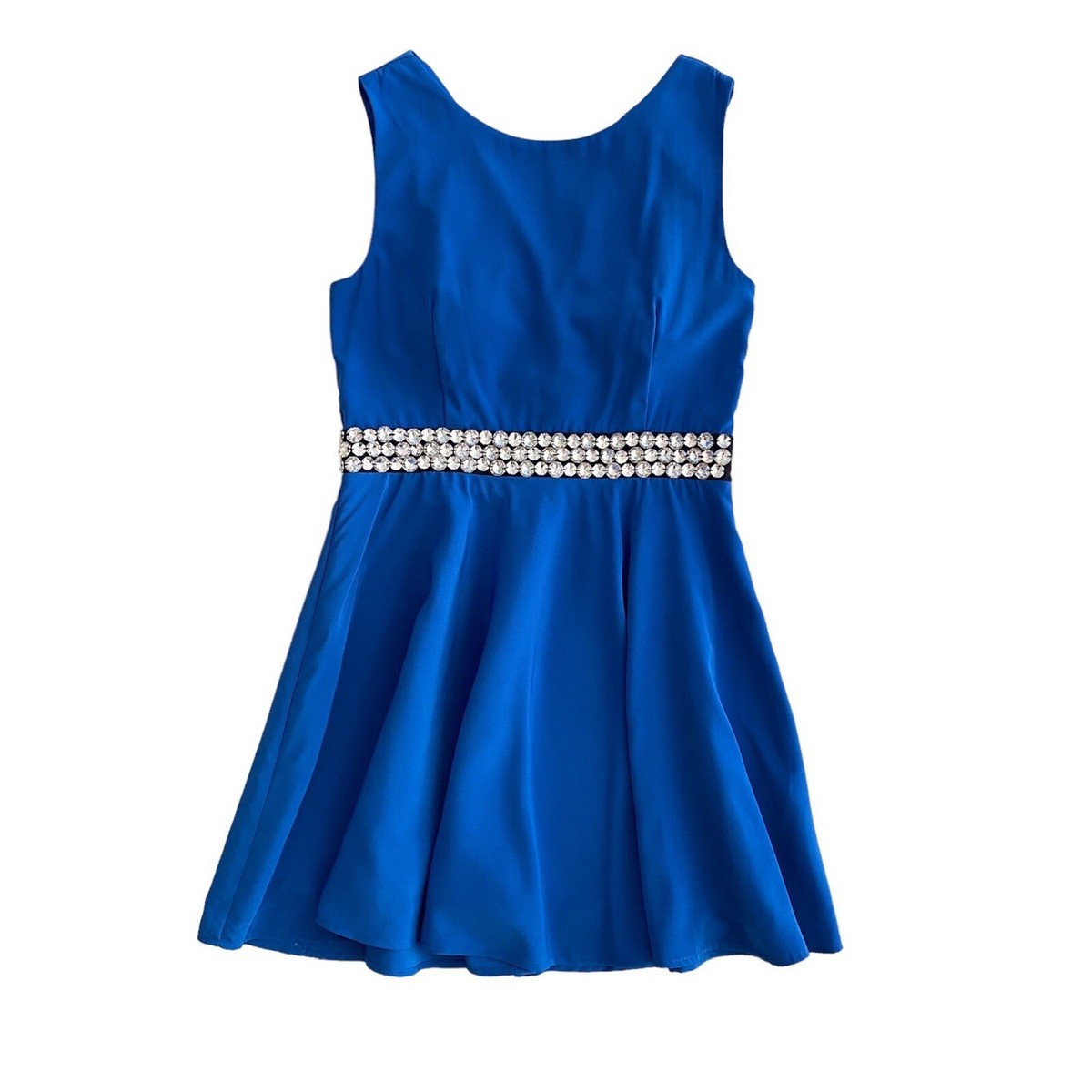 Foreign Exchange Beaded Waist Drape Back Royal Blue Sleeveless Formal Dress  Sz M | eBay