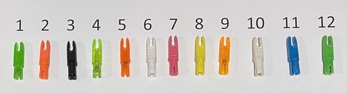 12 PACK OF BULK REPLACEMENT LOC NOCKS - GOLDTIP GT .246 LOCK NOCK - MANY COLORS - 第 1/1 張圖片