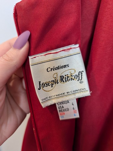 Vintage Joseph Ribkoff Red Mini Dress Crop Jacket Career Gold Neck Detail Size 4 - Picture 12 of 21