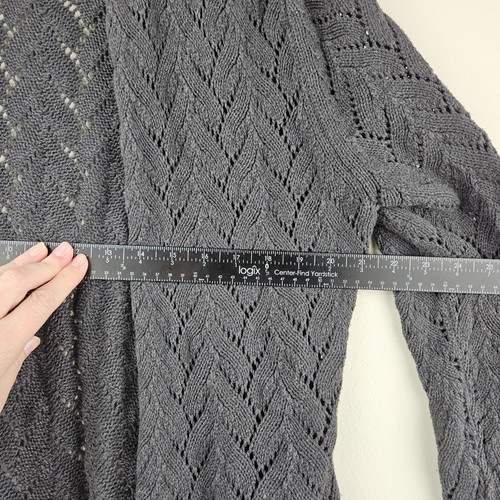 LONG DUSTER OPEN CARDIGAN Womens XL Dark Gray Cotton Blend Chunky Knit - Picture 8 of 12
