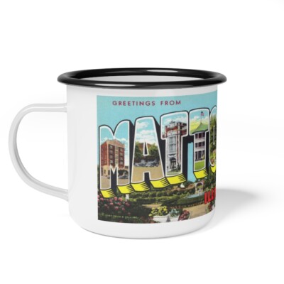 Mattoon Ill Travel Camp Mug ~ Vintage Large Letter Illinois Postcard Design