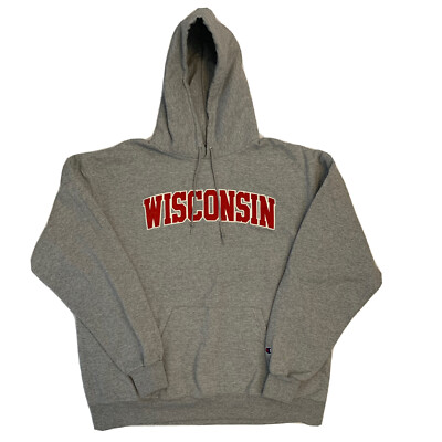 Vintage Champion Eco Fleece Wisconsin Hoodie Pullover Sweater Men 