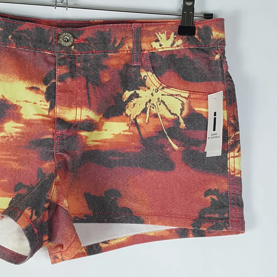 NUEVO iJeans by Buffalo Talla 12 Pantalones Cortos Denim Bahama Ajustados Puesta de Sol Palmera Puesta de Sol Foto 2 de 4