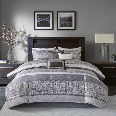 Beautiful 7 Pc Modern Chic Grey Silver Black Chevron Stripe