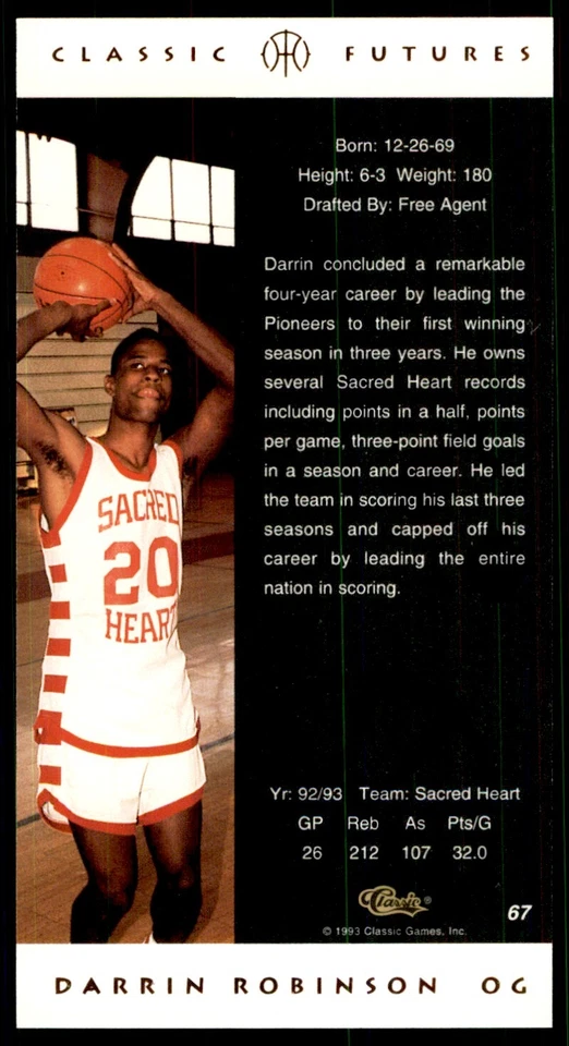 1993-94 Classic Futures Darrin Robinson A Basketball Cards #67 - Image 2 of 2