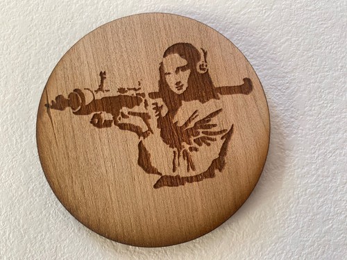 Six Stylish Iconic Oak Veneer Banksy Style 80mm Coasters - Picture 4 of 8