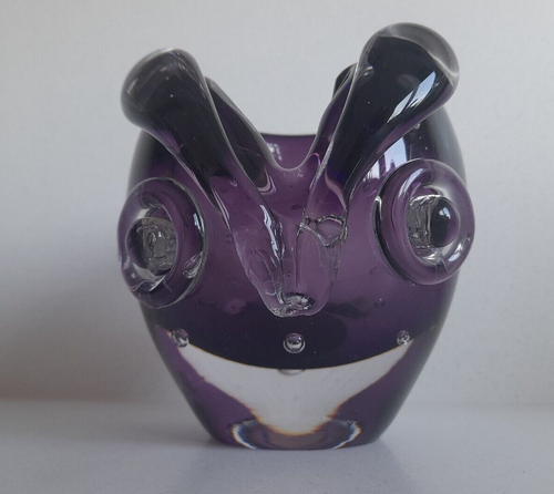Modern Murano style cased bubble art glass owl sculpture vase 114mm tall purple - Picture 8 of 13