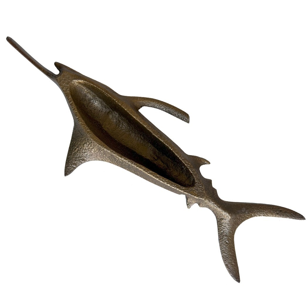 8-3/4" Swordfish Paperweight Figurine, Antiqued Brass