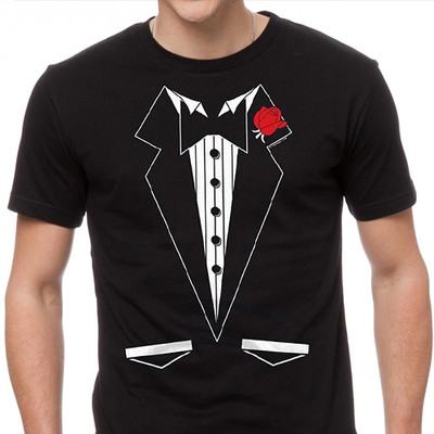 BLACK TUXEDO T-SHIRT Funny Wedding Prom Bachelor Party Tee Groom Gift Costume
