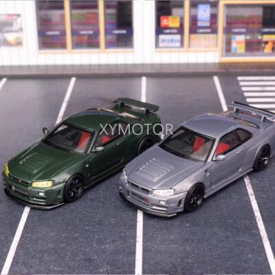 Motorhelix 1/64 Nissan Skyline GT-R R34 NISMO CRS VER Model Car Green/Gray