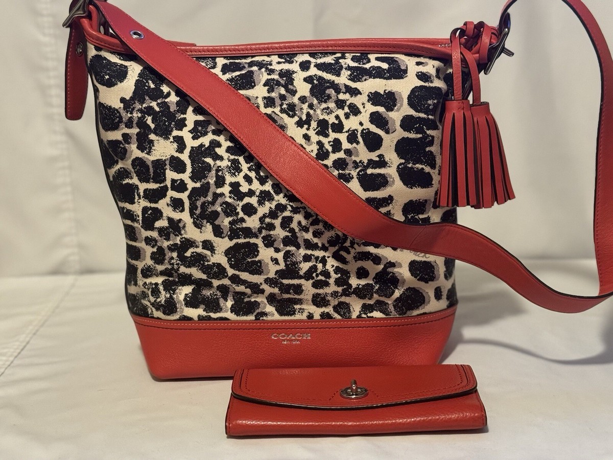 COACH Ocelot Cheetah Shoulder Bag Purse 19996 Red Black Cream W