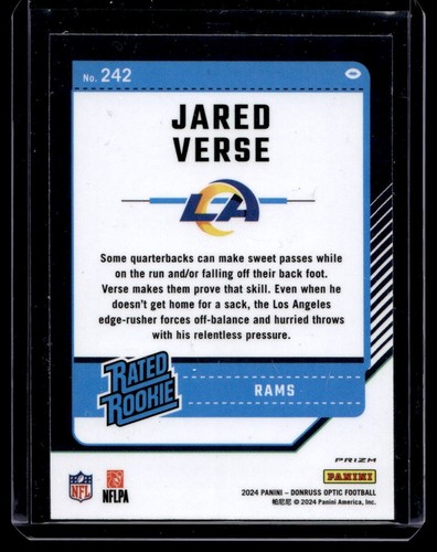 Verso Jared Donruss Optic Silver 2024 clasificación holográfica novato #242 - Imagen 2 de 2
