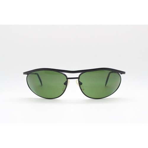 90s vintage oval sunglasses. Slim minimalistic black matt metal oval frame. NOS - Picture 4 of 7