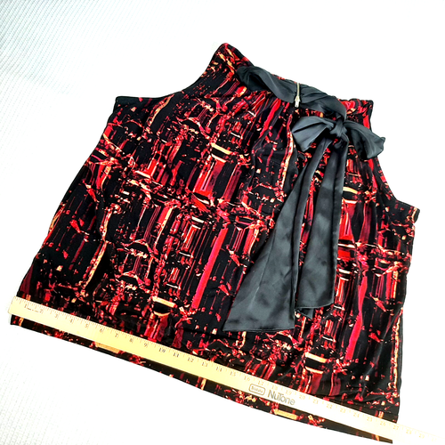 WORTHINGTON Women's Blouse Size 3X Red Black Lined Sleeveless Mock Tie Neck Zip - Picture 7 of 20