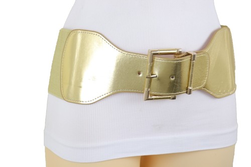 Women Gold Wide Elastic Elegant Special Look Belt Hip Waist Metal Buckle Fit S M - Picture 17 of 24
