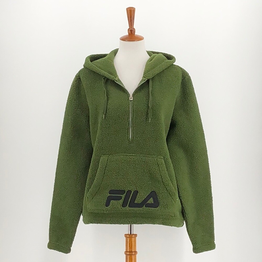 Felpa con cappuccio pullover Fila verde sherpa 1 2 zip taglia L