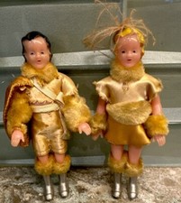Vtg 5  Pair Pink Hard Plastic Celluloid Dolls Dollhouse Mcm 40-50  s Jointed Arms