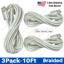 3Pack USB Fast Charging Cable Lot 10Ft For iPhone 13 12 11 7 6 XR X Charger Cord