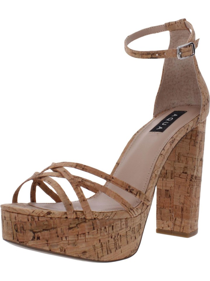 AQUA Womens Beige Cushioned Milo Round Toe Block Heel Buckle Dress Sandals 9 M eBay