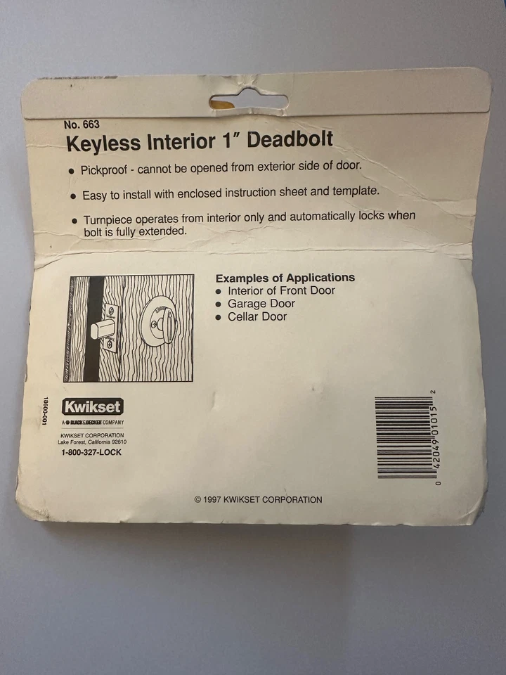 KWIKSET latão interior sem chave 1" trava NOVO #663 - Imagem 2 de 2