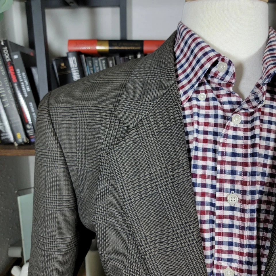 Casaco esportivo masculino Club Room blazer xadrez de dois botões marrom lã pura tamanho 43R - Imagem 4 de 4