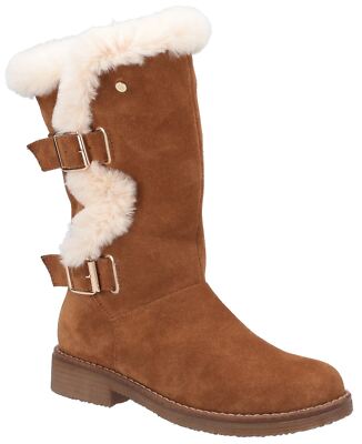 Hush Puppies megan hellbraun Damen mittlerer Stiefel Wildleder Leder + Fell