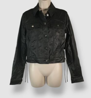 INC International Concepts Women's Black Coated Denim Jacket Coat Size S 