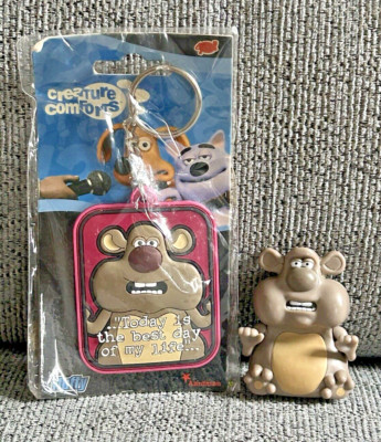 Creature Comforts 2003 flauschiger Gummi Schlüsselanhänger und Mini Figur Spielzeug Aardman Vintage