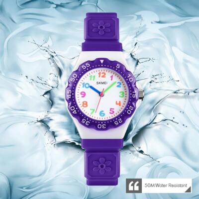 Erste Uhr Easy Tell Time Analog Lernstunden Zahlen nummeriert lila