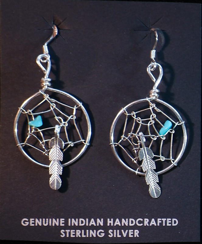 Navajo - DREAMCATCHER Earrings - Native American - Sterling Silver w/ Turquoise