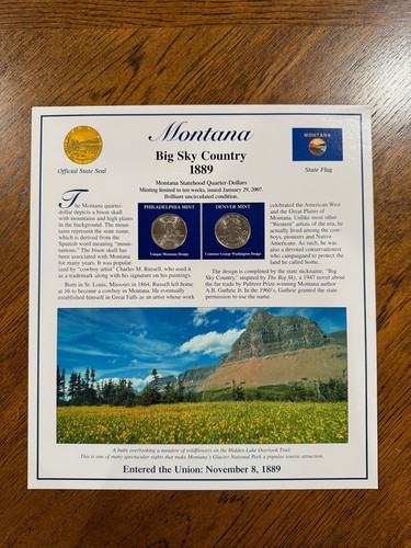 2007 Montana Statehood Commemorative Quarters Panel P&D, PCS, Stamps