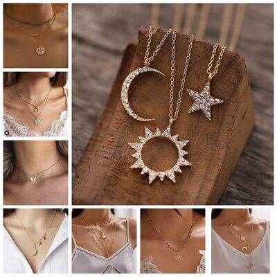 Fashion Multilayer Choker Necklace Star Moon Chain Gold Women Summer Jewelry New