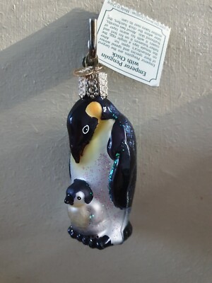 Alte Welt Weihnachten Glas Christbaumkugel Ornament - Kaiser Pinguin und Küken