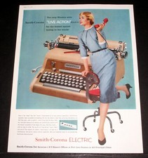 1956 OLD MAGAZINE PRINT AD, SMITH-CORONA ELECTRIC TYPEWRITERS, WITH LIVE ACTION