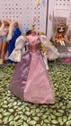 Vintage 2001 BARBIE AS RAPUNZEL Doll Dress Gown Princess Purple Pink Roses